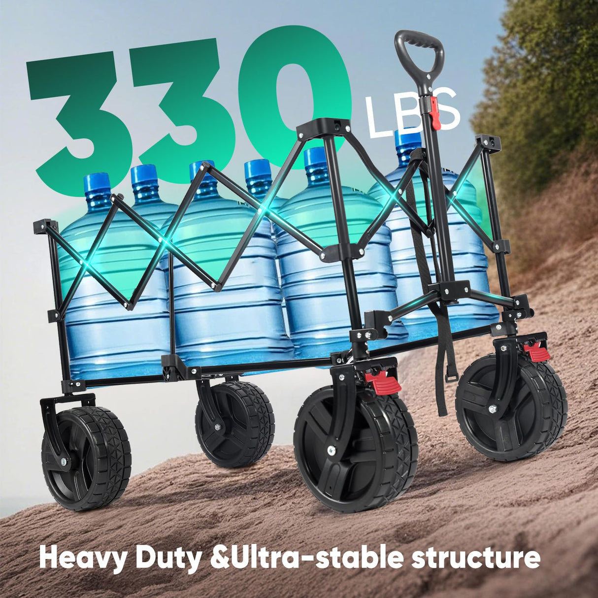 Sekey 220L Wagons Carts Foldable with Big All-Terrian Beach Wheels, Collapsible Heavy DutyWagon with Cup Holders, Extra Large Folding Wagon,Foldable Wagon for Camping, Garden, Sports. Grey