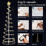 JOIEDOMI 3 Pack Spiral Christmas Tree Lights, 218 LED Outdoor Lighted Tree with Star Topper & Stakes, Christmas Decorations for Yard Porch Patio Garden Holiday Xmas Eve Night Décor, Warm White