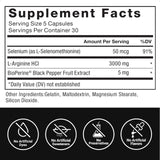 Force Factor L-Arginine Nitric Oxide Supplement with BioPerine to Help Build Muscle and Support Stronger Blood Flow, Circulation, Nutrient Delivery, and Pumps, L-Arginine 3000mg, 3g, 150 Capsules