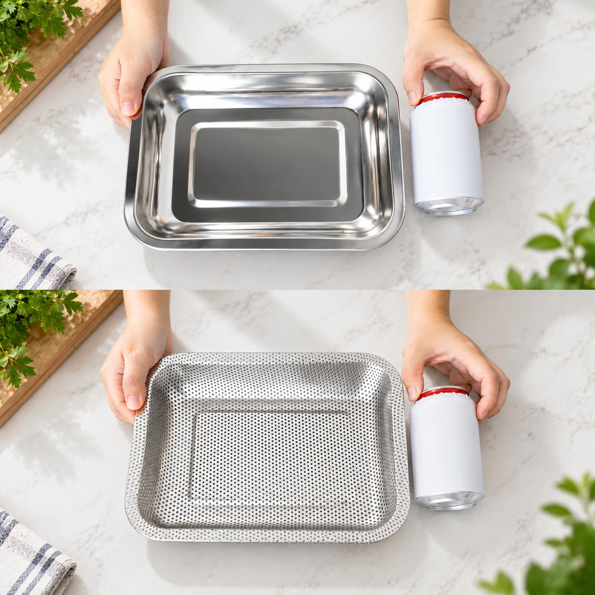 Amarys Hearth 2 Pack Stainless Steel Seed Sprouter Trays, 2-Tier Soil-Free Microgreens Growing Kit, Rust-Free Sprouting Tray with Mesh Pads for Sprouts Beans Alfalfa Wheatgrass (10.6" * 7.9" * 1.9")