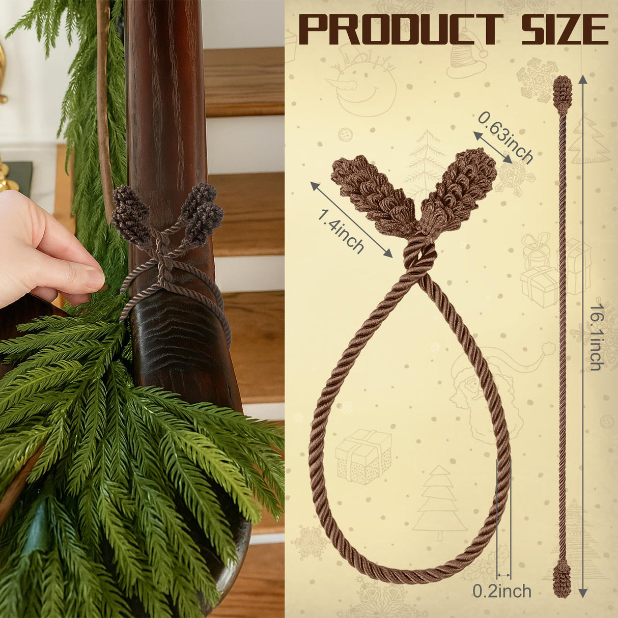 Shappy 36 Pieces Christmas Garland Ties for Banister Christmas Decorative Reusable Flexible Twist Ties for Garland Staircase Home Decoration Holiday Craft Wrapping (Brown)