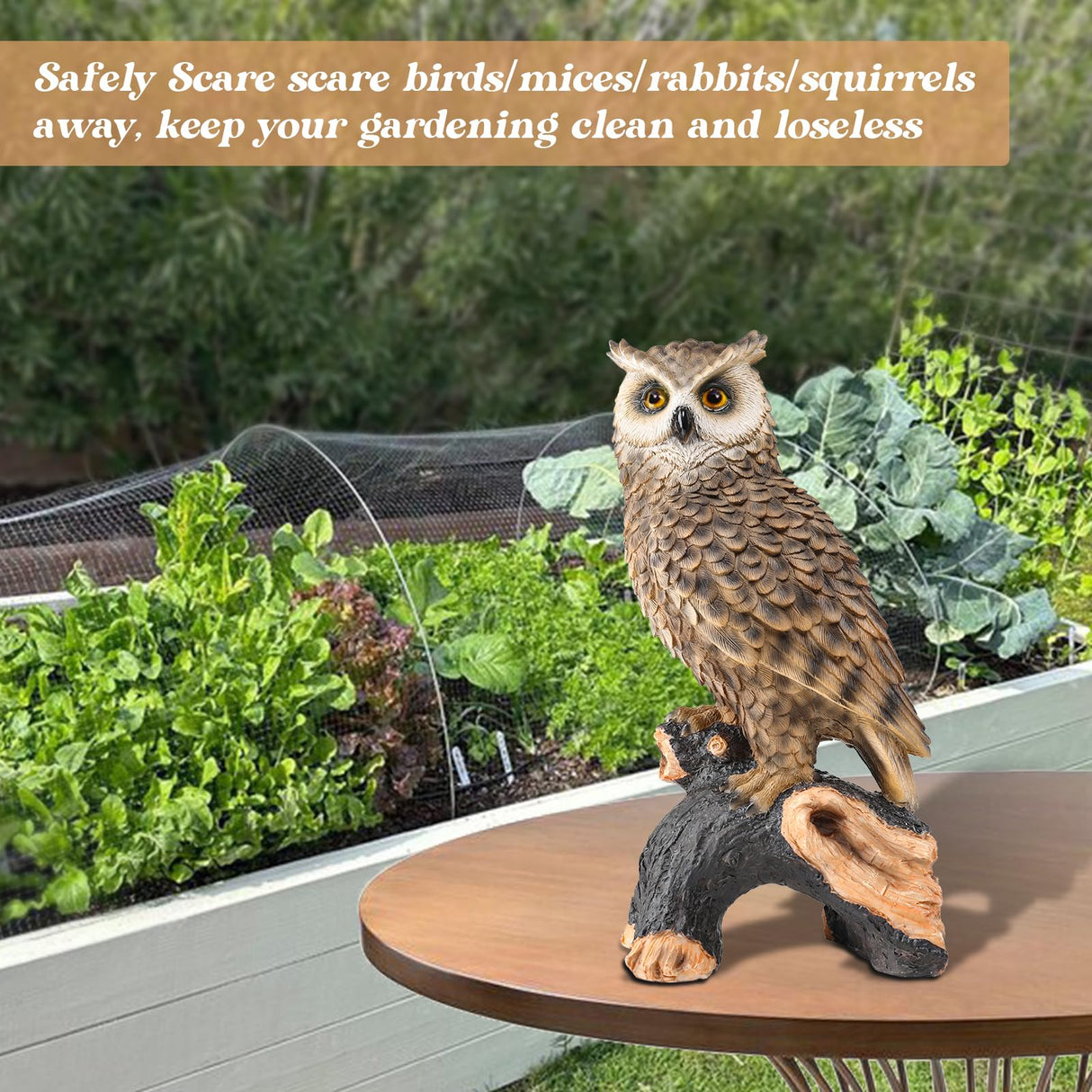 Ovewios Owl Garden Statue - Perching Forest Owl on Stump Resin Figurine for Home Indoor Outdoor Garden Patio Yard Decor