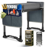 Dekool Garden Kneeler and Seat with Upgraded Wide & 3" Thick Kneeling Pad, Heavy Duty Garden Stool with 2 Large Tool Bags, Portable Bench for Weeding, Gardening Gifts for Women, Men, Seniors, Grey