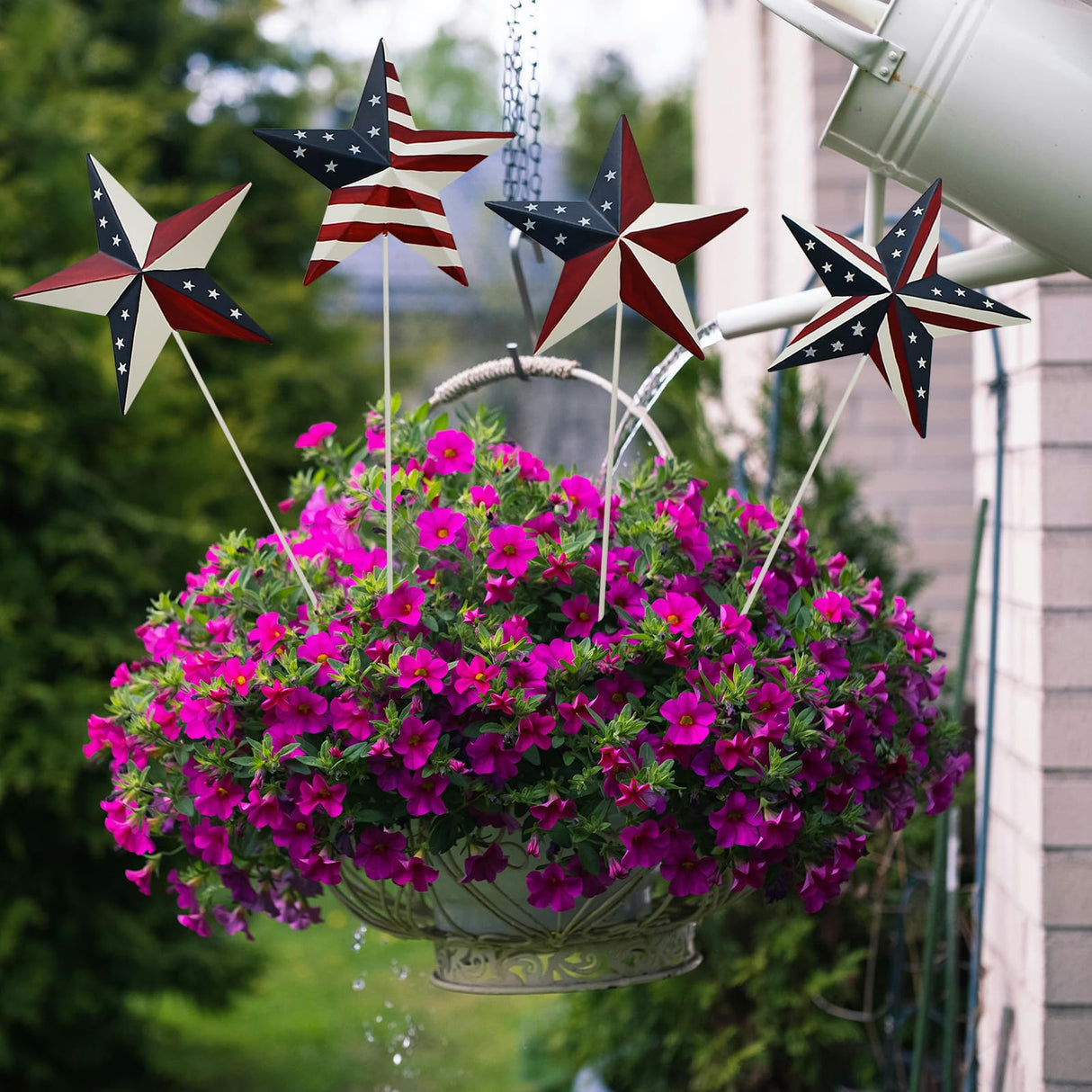 Aecipl Metal American Flag Garden Stake Set of 4, USA Yard Sign Lawn Decoration Indoor Outdoor Patriotic Decor for July 4th Independence Day Memorial Day Party (Star)