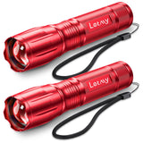 LETMY Tactical Flashlight S2000-2 Pack Bright Military Grade LED Flashlights High Lumens - Portable Handheld Flash Light, 5 Modes Zoomable Waterproof Flashlights for Home Emergency Camping- Pink