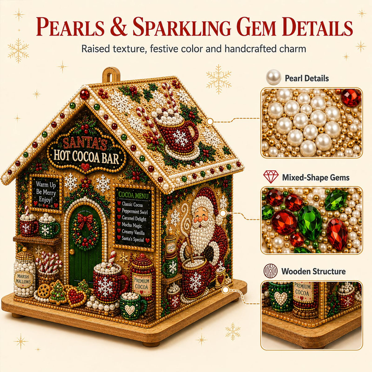 3D Christmas House Diamond Painting Kit for Adults, Wooden Pearl Art Craft