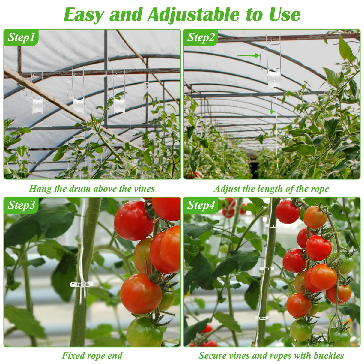 24+240P Tomato Roller Hooks with 49.2FT String and Tomato Trellis Clips, Pletpet Roller Hooks for Tomatoes Trellis Roller Hooks with Twine for Vine Plant Twine Crop