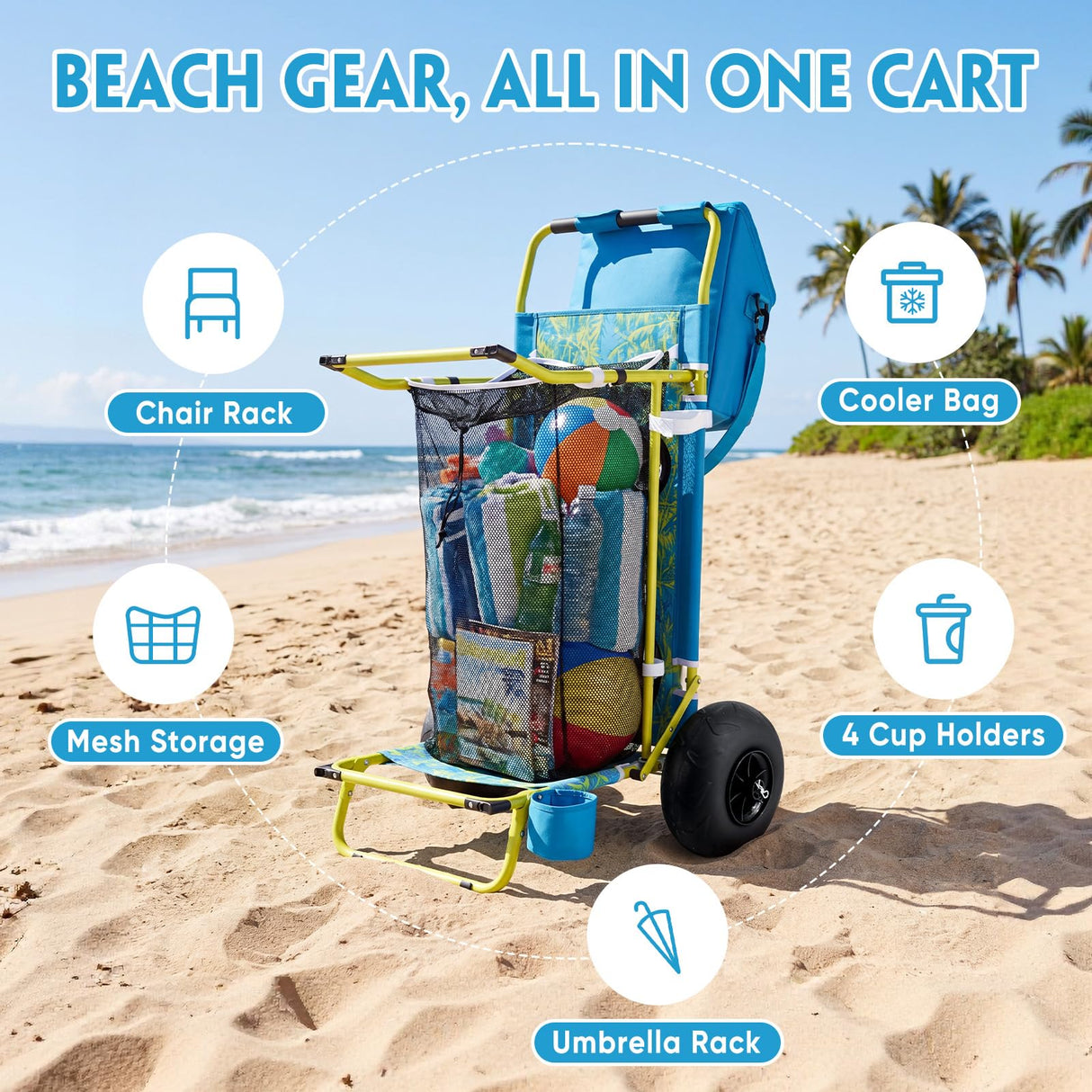 Old Bahama Bay 2-in-1 Beach Cart with Big Balloon Wheels for Sand