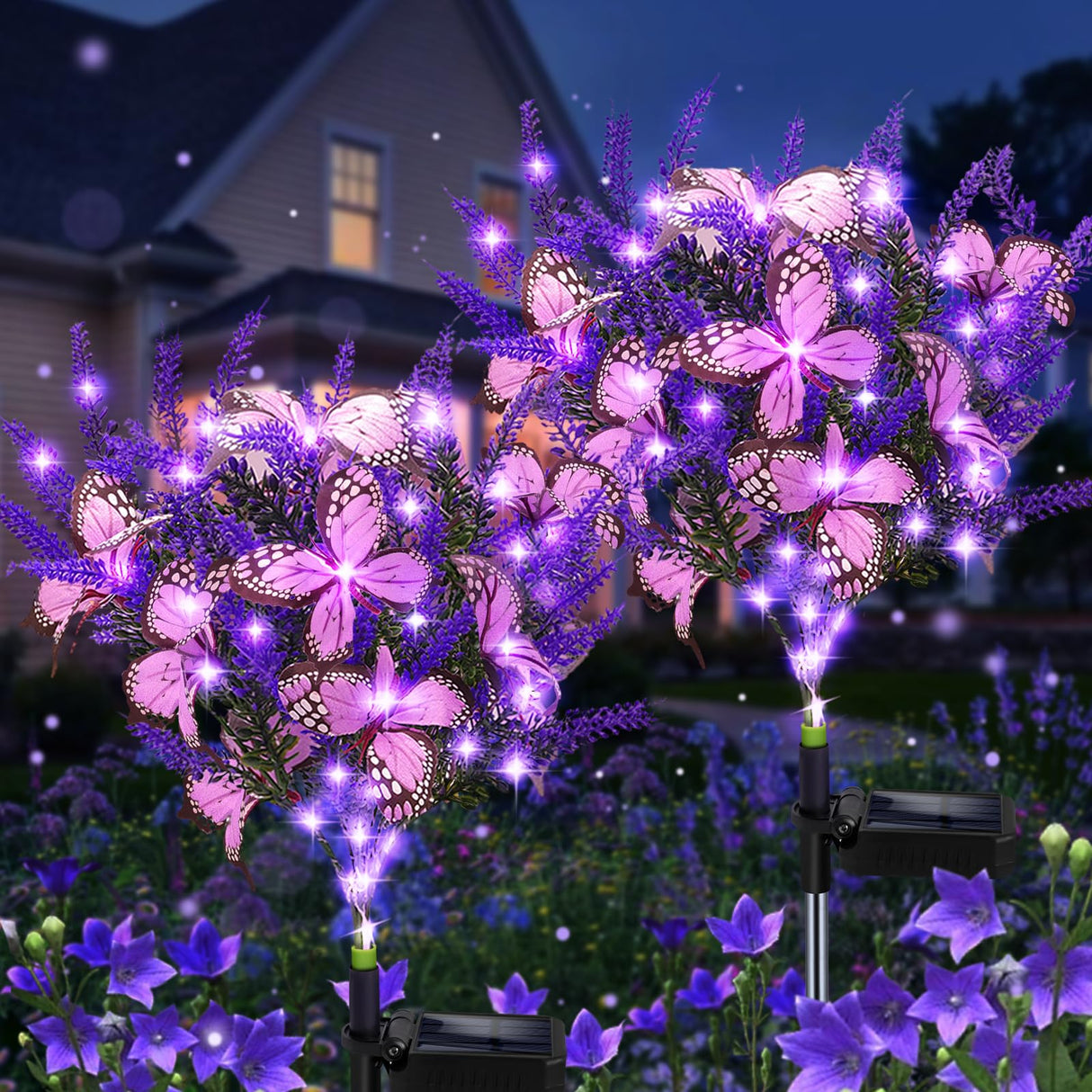 Solar Garden Lights Outdoor, 2 Pack Purple Lavender Solar Butterfly Lights Gardening Gifts for Women,Artificial Flowers Light Purple Halloween Garden Decor for Patio Yard Lawn Christmas
