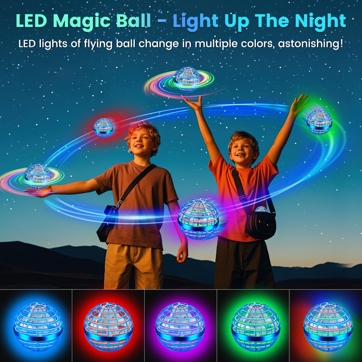 NWLAEWR Flying Orb Ball Toy, Parachute Hand Controlled Hover Ball with LED Lights, 360° Rotating Boomerang Globe, Cool Mini Drone for Kids, Ideal Birthday&Christmas Gift for Boys and Girls-Bright Blue