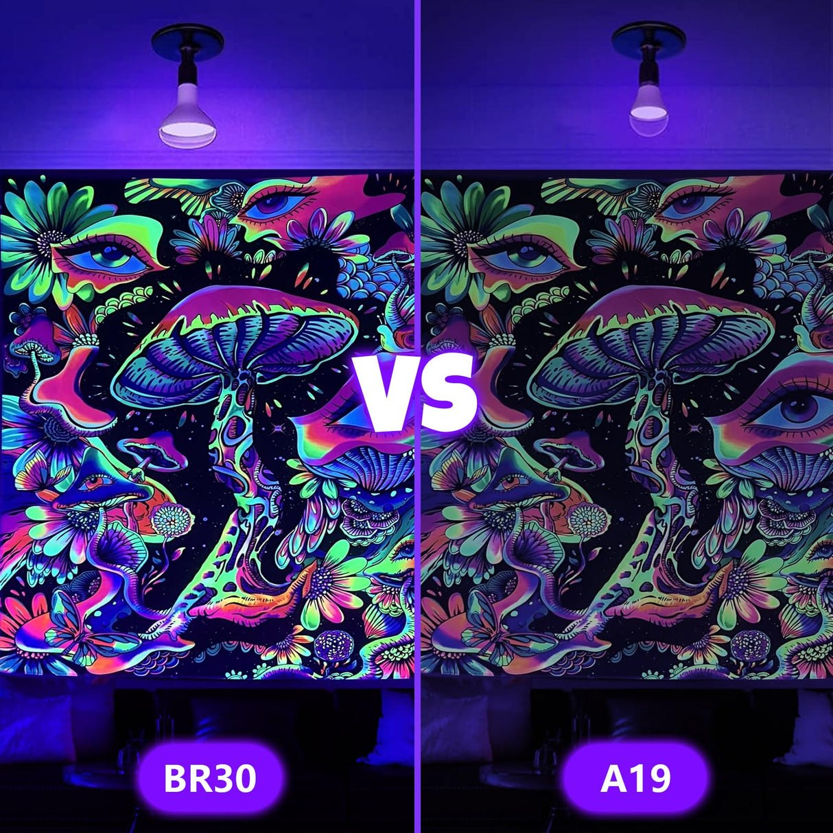 TigQiang 6 Pack Black Light Bulbs, Blacklight Bulb 120W Equivalent, E26 BR30 LED Black Light Bulb 385-400nm for Halloween Christmas Decorations, Body Paint, Glow in The Dark Party, Fluorescent Poster