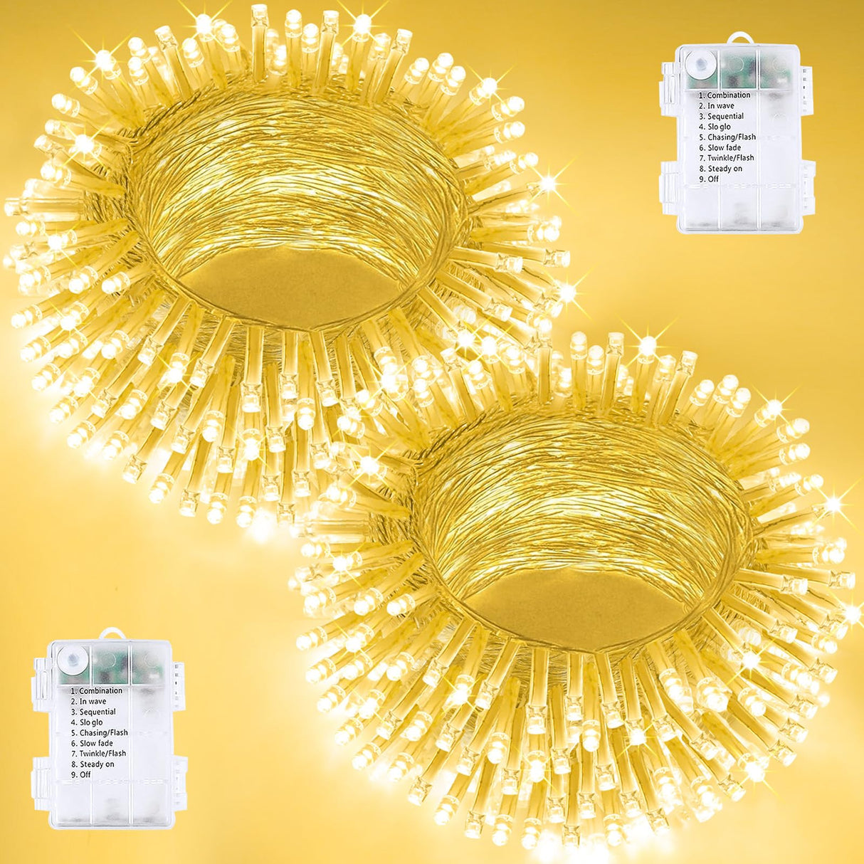 2 Pack String Lights Battery Operated with Timer, 66FT 200 LED Waterproof Battery Twinkle Lights, 8 Modes Fairy Light for Indoor & Outdoor Party Bedroom Garland Tree Christmas Decorations (Warm White)