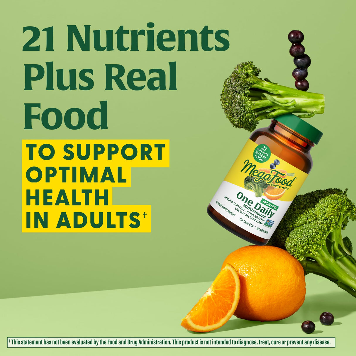 MegaFood One Daily Iron Free Multivitamin - Multivitamin for Women and Men - with Real Food - Immune Support Supplement - Bone Health - Energy Metabolism - Vegetarian; Non-GMO; No Iron - 90 Tablets