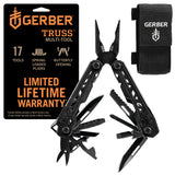 Gerber Gear Truss 17-in-1 Multitool with Pocket Knife and Needle Nose Pliers - Gifts for Men, Compact EDC Gear, Black with Standard Sheath