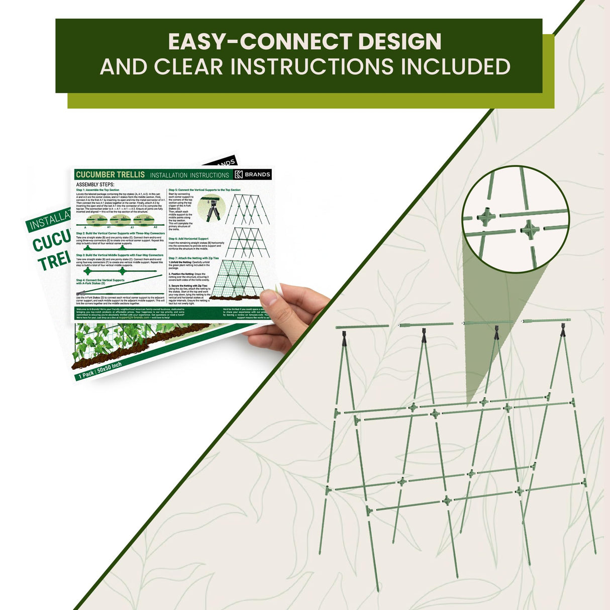 50x50 Cucumber Trellis for Raised Bed - A Frame Garden Trellis for Climbing Plants Outdoor - Cucumbers, Pea, Zucchini, Squash,Tomato, Green Bean, Vine, Watermelon, Melon, Pumpkin