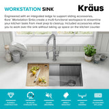 KRAUS Kore 32-Inch Undermount Workstation 16 Gauge Single Bowl Stainless Steel Kitchen Sink with Accessories, KWU110-32