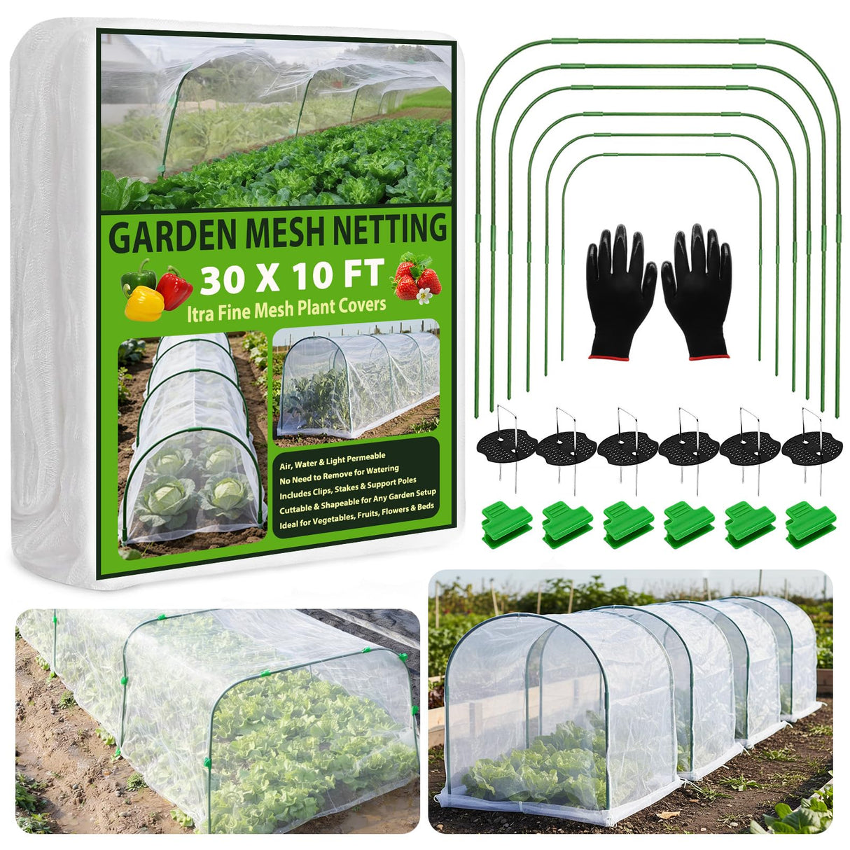Garden Netting Kit 10×30 FT Ultra Fine Mesh Plant Protection Cover