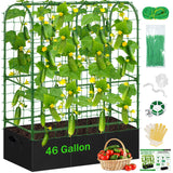 Sunwinx Garden Cucumber Trellis for Climbing Plants Outdoor with Grow Bag, 65x50 Inch Large U-Shaped Cucumber Trellis for Raised Bed, Metal Arch Plant Trellis for Vegetable Grape Pea Bean Vine Squash