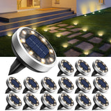 btfarm 16 Pack Solar Lights Outdoor, 8 LED Solar Ground Lights IP65 Waterproof Flat Solar Disc Light, Pathway Lights for Garden Lawn Patio Yard Path Landscape, Warm White