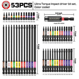 Geinxurn Impact Torx Screwdriver Bits Set, 52Pcs Magnetic(T7-T40) S2 Steel 1”/2”/3”/6” Long Extension Multi Star Driver Bits and 1Pc Bit Holder with Color Coded Base