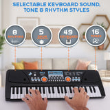 Pyle, Electric 49 Keys-Portable Digital Musical Karaoke Piano Keyboard-8 Rhythms 16 Tones, Stereo Speakers, Rechargeable Battery-Wired Microphone-Beginners Kids Adult PKBRD4113 (PKBRD4113.3)