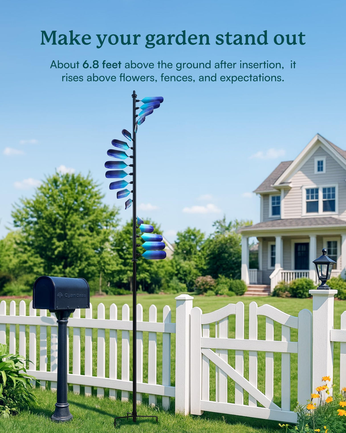 Cyan Oasis Wind Spinners Outdoor, 93" Large Metal Wind Spinners for Yard and Garden, Kinetic Wind Sculptures & Spinners with Stake, Windmill for Yard Art Decor (Peacock Spiral)