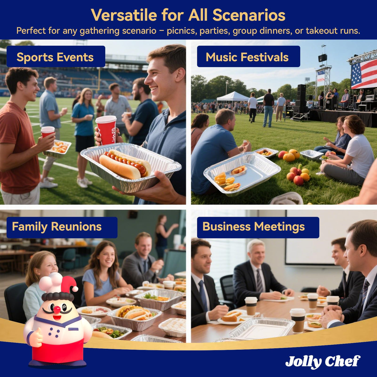 JOLLY CHEF 9x13 Aluminum Pans With Lids (25 Pack)- Disposable Foil Food Containers with Lids for Cooking, Heating, Storing, Prepping Food- Thanksgiving, Christmas, Parties