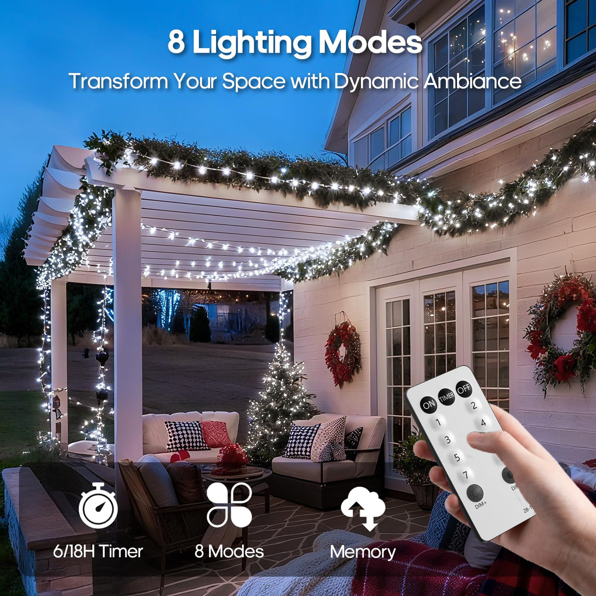 Soiarllt 246FT 600 LED Christmas Lights Outdoor Indoor Waterproof 8 Modes String Lights for Outside Cool White Christmas Tree Lights Plug in for Outside Bedroom Wedding Party Holiday Decorations