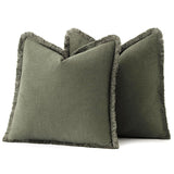 MIULEE Boho Linen Fringe Decorative Throw Pillow Covers Olive Green 20x20