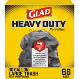 Glad Large 30 Gallon Trash Bags, Unscented Heavy Duty Garbage Bags, Forceflex with Drawstring, 68 Count (Packaging May Vary)