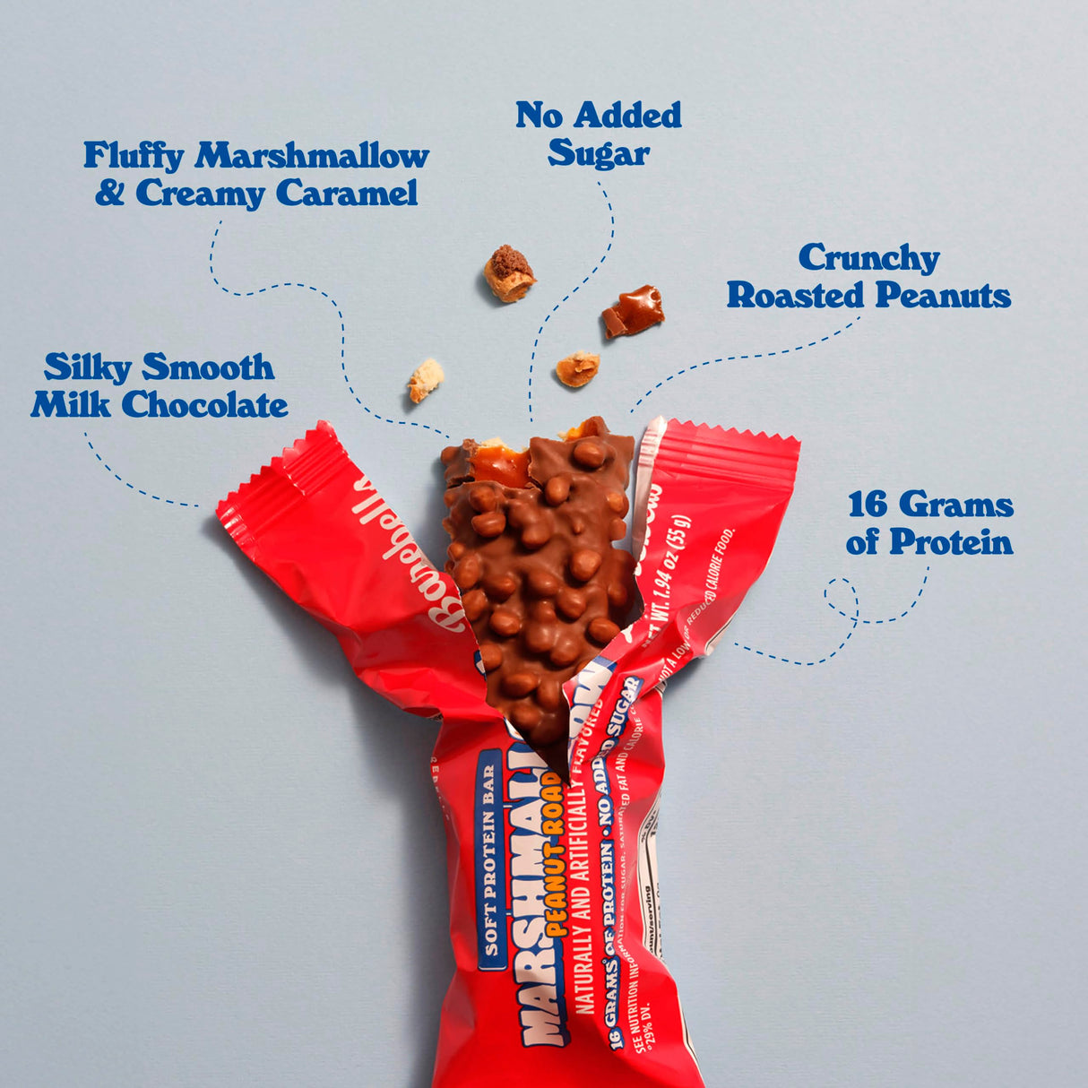 Barebells Soft Protein Bars Marshmallow Peanut Road - 12 Count, 1.9oz Bars - Nutritional Snacks with 16g of High Protein - Fluffy Chocolate Treat with 2g of Total Sugars - Breakfast Bars