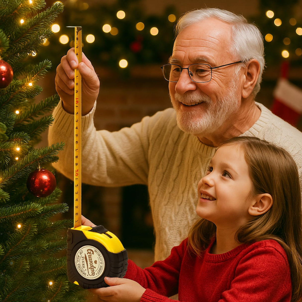 YUEYUQIU Fathers Day Grandpa Gifts from Granddaughter Grandson - Ideal Father's Day Birthday Grandparents Day Gifts for Grandpa Grandfather from Grandkids - Funny Engraved Tape Measure 25 FT Ideas