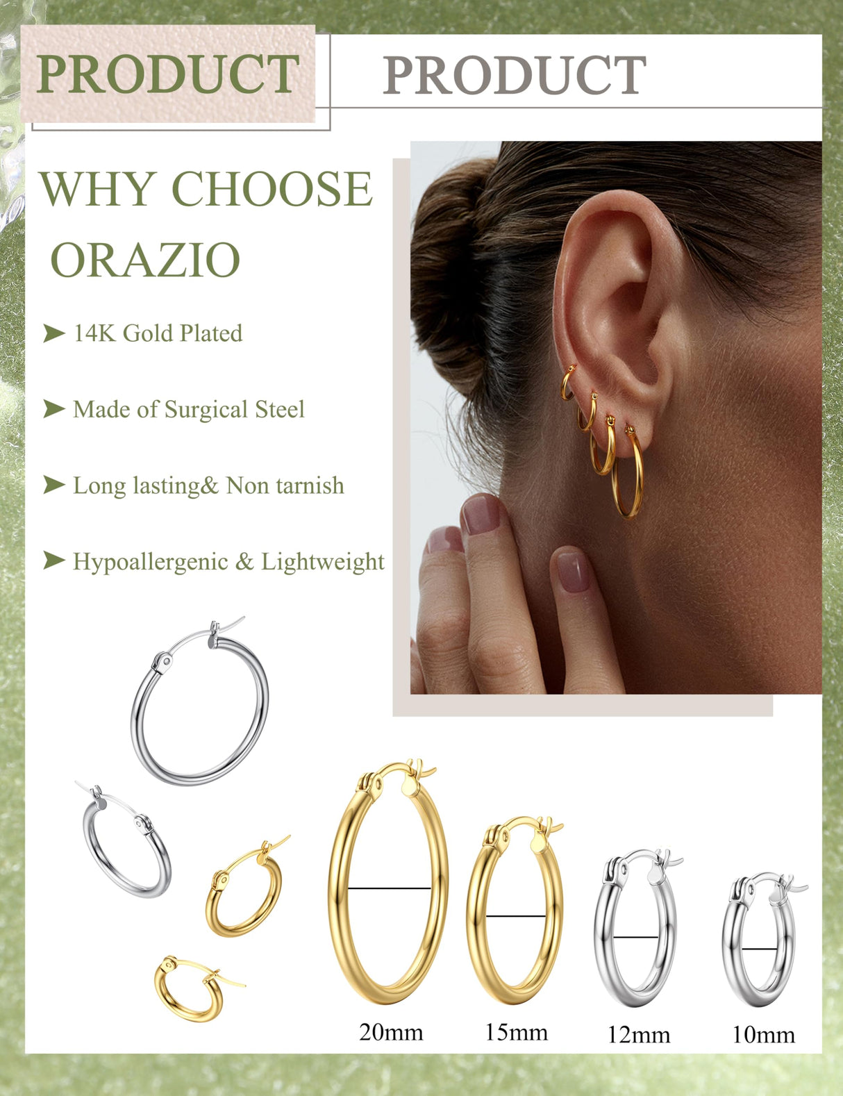 ORAZIO Stainless Steel Hoop Earrings Set Huggie Earring Stacks Women