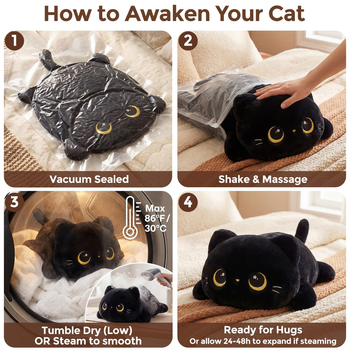 Mewaii Black Cat Plush Pillow Cute Plushies, Squishy & Huggable, 13 in