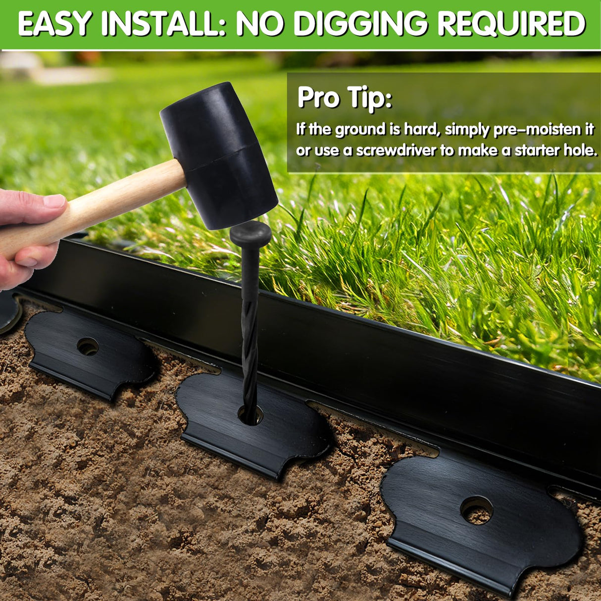 Landscape Edging, Garden Edging Border No Dig 2" Tall x 20'with 20 Stakes, Plastic Edging for Landscaping Border - Easy Install & Cut, Flexible for Flower Beds, Lawn, Yard, Paver