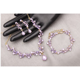 Enrwin 3Pcs Austrian Crystal Jewelry Set for Women, Necklace Dangle Earrings Link Bracelet Jewelry Set with Gold/Platinum/Gun Plated, Wedding Party Jewelry for Bridal Bridesmaid (Violet-Gold Plated)