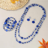 Xalroco Trendy Infinity Wrap 60’’ Long Statement Necklace, Earrings and Bracelet Set - Hand Knotted Versatile Strand Necklace and Bracelet - 3 Pcs Jewelry Set Gift for Women (Navy Blue)