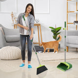 Broom and Dustpan Set, 52-in Long Adjustable Handle Broom Dustpan Combo with Dust pan Teeth to Automatically Clean Hair Suitable for Home Kitchen Office Hall Floor（Green）