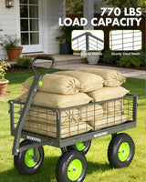 WORKPRO Large Heavy Duty Garden Cart 770 lb, 2-in-1 Convertible Utility Wagon with Removable Sides, 180° Tow Handle for ATV or Lawn Tractor, 270° Steering, Extra Large Yard Cart with All Terrain Tires