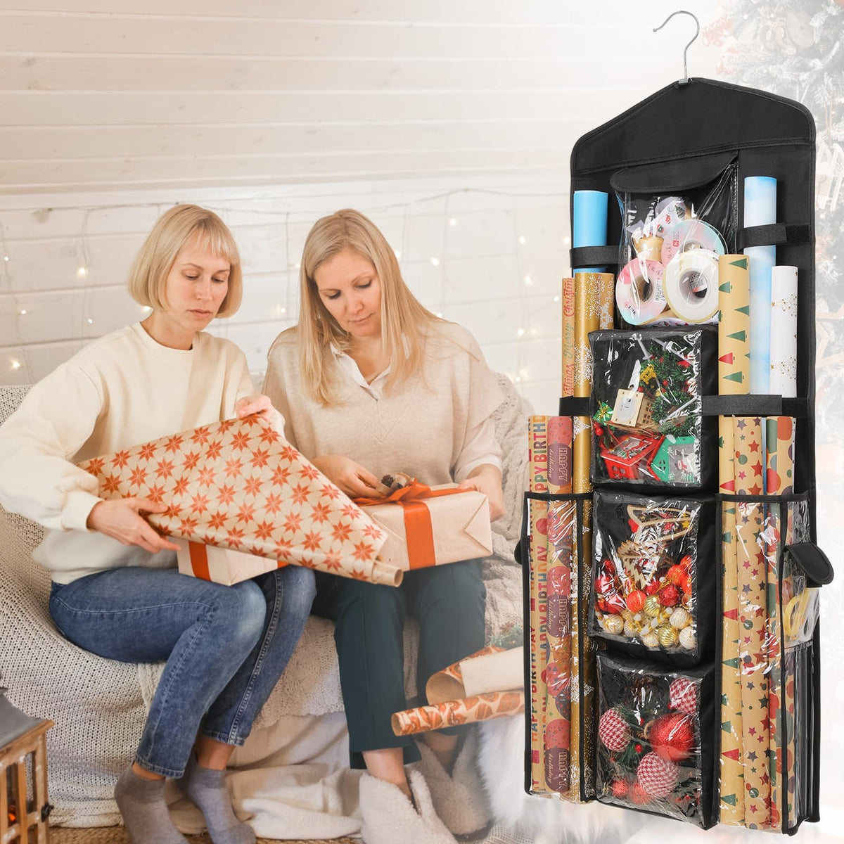 EXLIFBAG Wrapping Paper Storage, Double-Sided Hanging Storage, Black