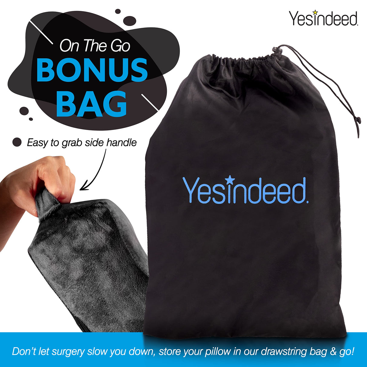 YESINDEED Brazilian Butt Lift Pillow + Back Support Cushion – Dr. Approved BBL Foam Pillow with Carrying Bag for Post Surgery Recovery – Comfortable and Firm Cushions Set