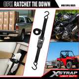 XSTRAP STANDARD Ratchet Tie Down Straps 8PK 1'' x 10 ft - 900 LB Break Strength Cargo Straps for Moving Appliances, Lawn Equipment, Motorcycle (Black)