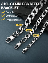 PROSTEEL Stainless Steel Figaro Link Chain Bracelet 6mm 7.5 Inch Men Jewelry