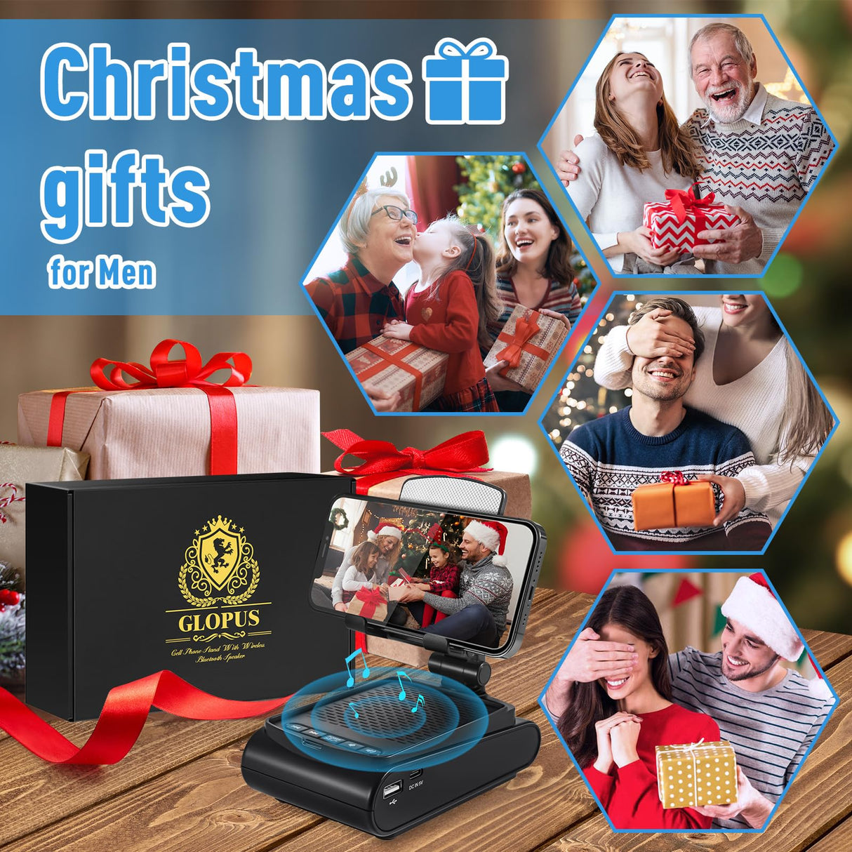 Gifts for Men, White Elephant Gifts for Adults, Cell Phone Stand with Wireless Bluetooth Speaker, Birthday Gift for Dad Boyfriend Husband Him Men Gifts for Christmas, Stocking Stuffers for Adults