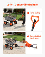 VEVOR 10 Cu.Ft 1200LBS Poly Garden Cart Dump Wagon, Heavy Duty Wheelbarrow with Convertible Handle and 13" Flat Free Tires, Outdoor Yard Wagon ATV Trailer Dump Cart Tow Behind for Lawn Mower Tractor