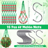 Irenare 15 Pack Melon Hammocks Cradles with S Hanging Hooks Heavy Duty Watermelon Hammock Net to Prevent Falling for Growing Cantaloupe Pumpkin Watermelon in Vertical Garden (Red,Green)