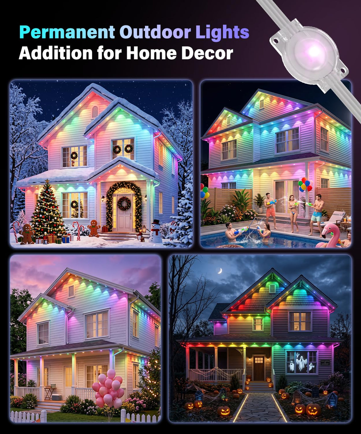 AMANEER Permanent Outdoor Lights for House, 200ft RGB Christmas LED Light