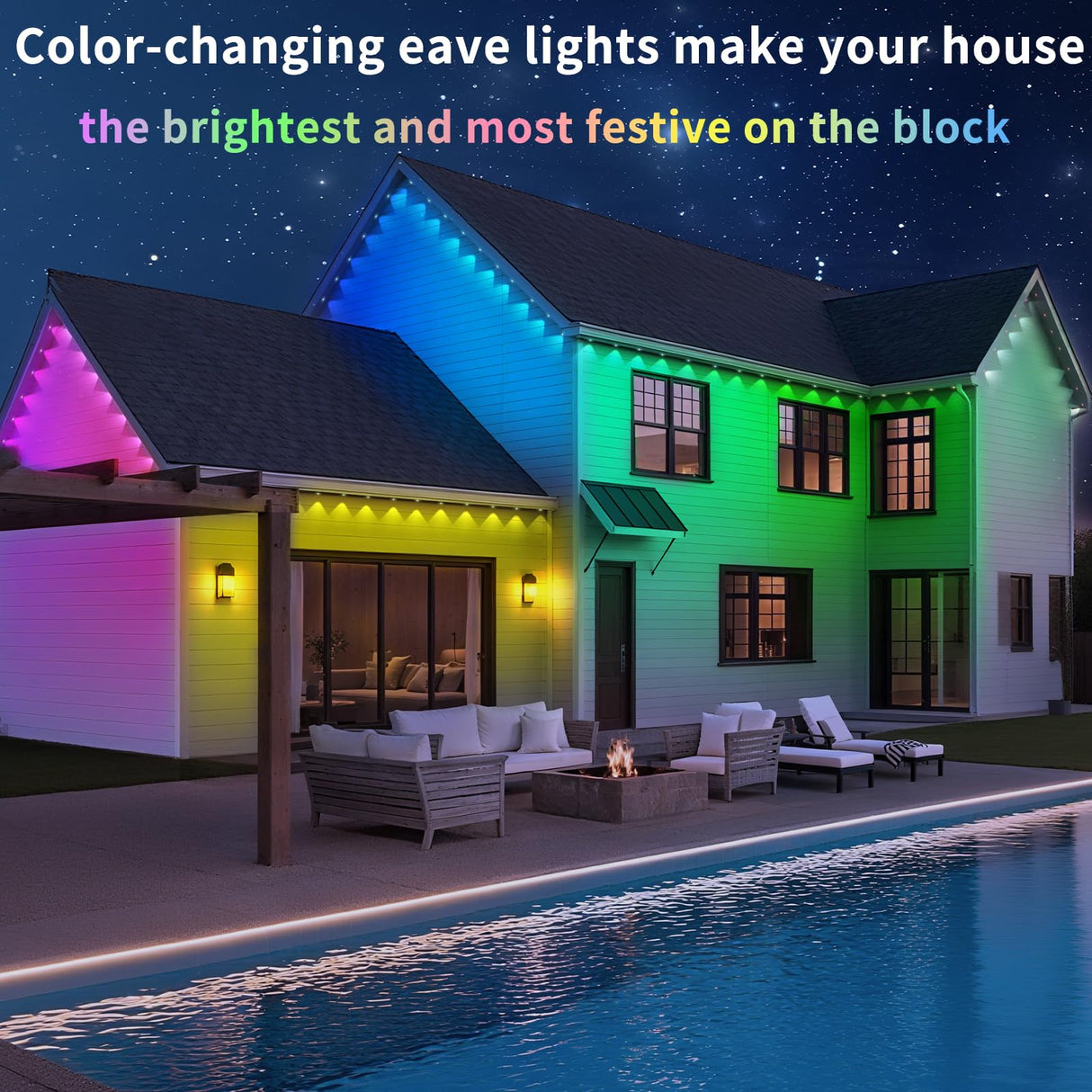 YIBULAYIN 100FT Permanent Outdoor Lights Waterproof, Smart RGB Eaves Lights with App/Remote Control, DIY Scene Modes, LED Outdoor Lighting for Christmas Holidays Daily Party House Roof Lighting