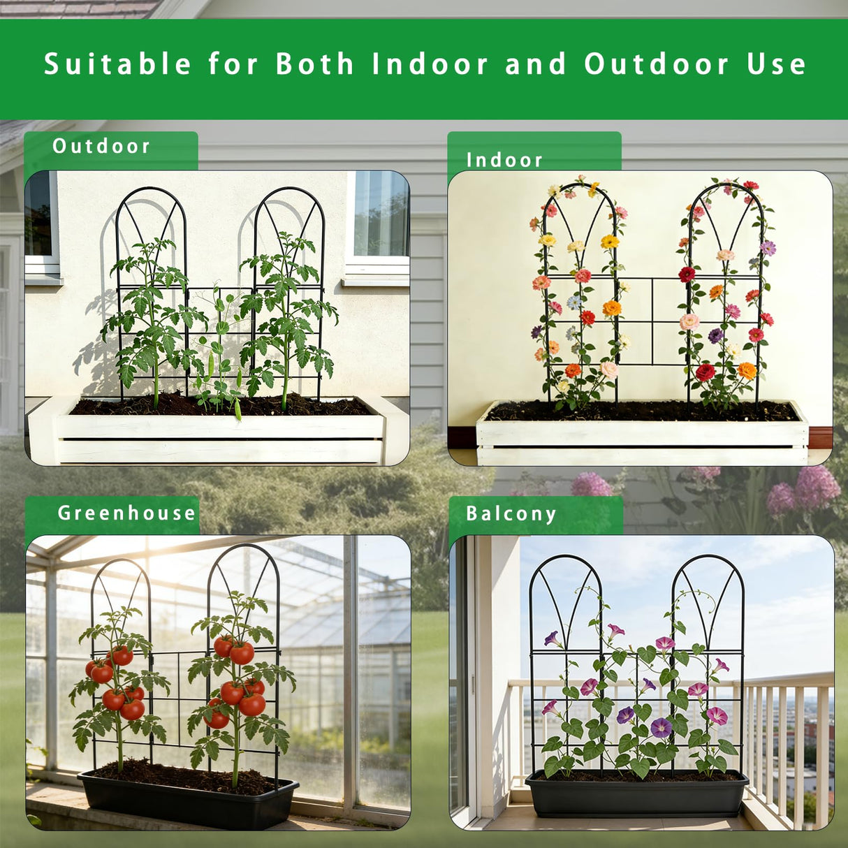 2 Pack 45" Metal Garden Trellis for Climbing Plants, Adjustable Angles