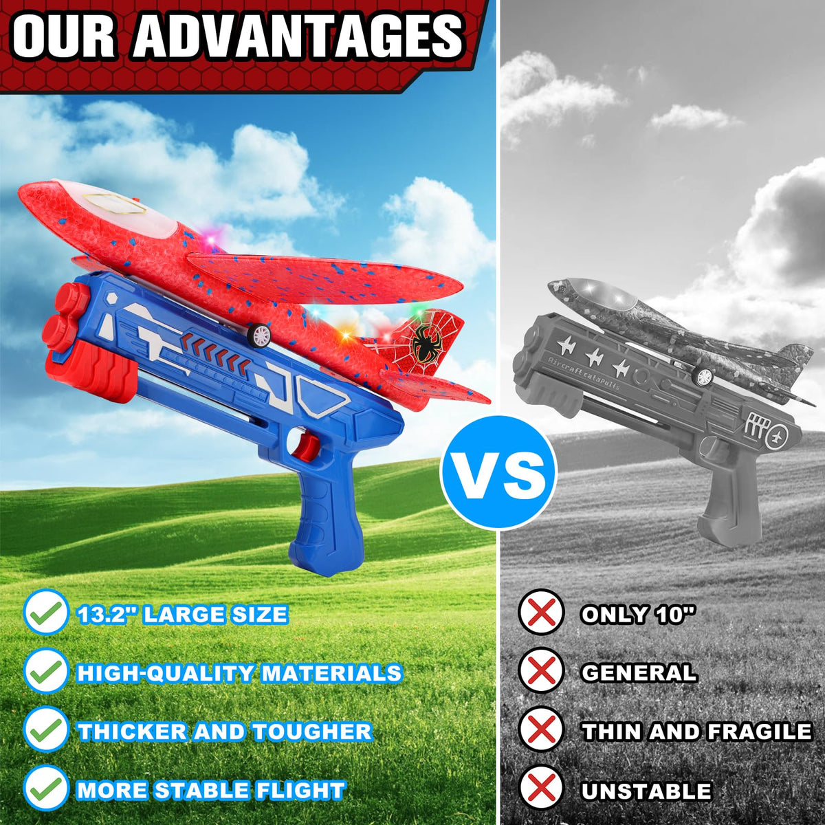 Fuwidvia 3 Pack Airplane Launcher Toys, 13.2 in LED Foam Glider Kids 4-12